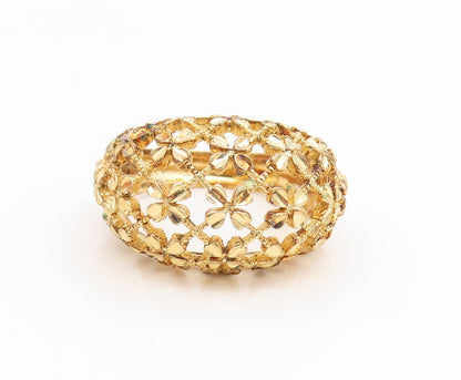 925 Sterling Silver Vintage Ring Gold Plated Openwork Floral Dome  Sz 8  RG35208