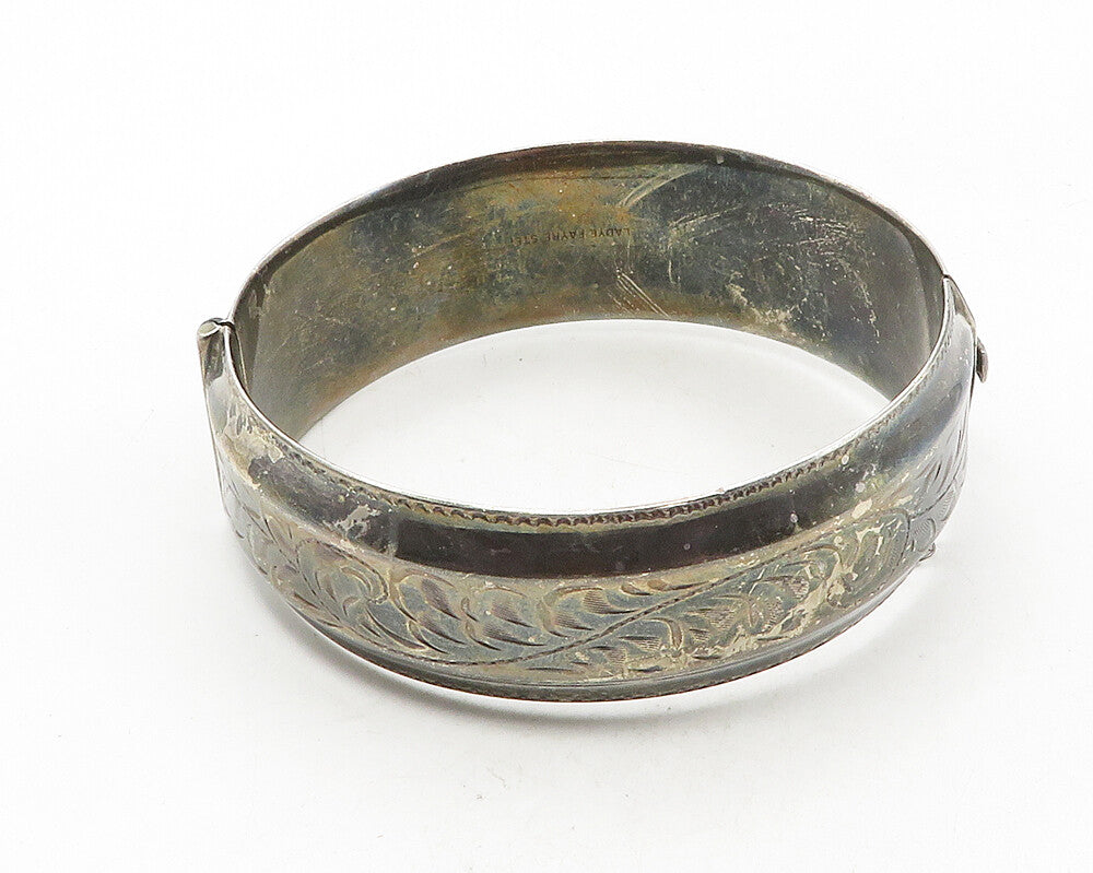 LADGE FAYRE 925 Silver  Vintage Oxidized Floral Vine Bangle Bracelet  BT4317