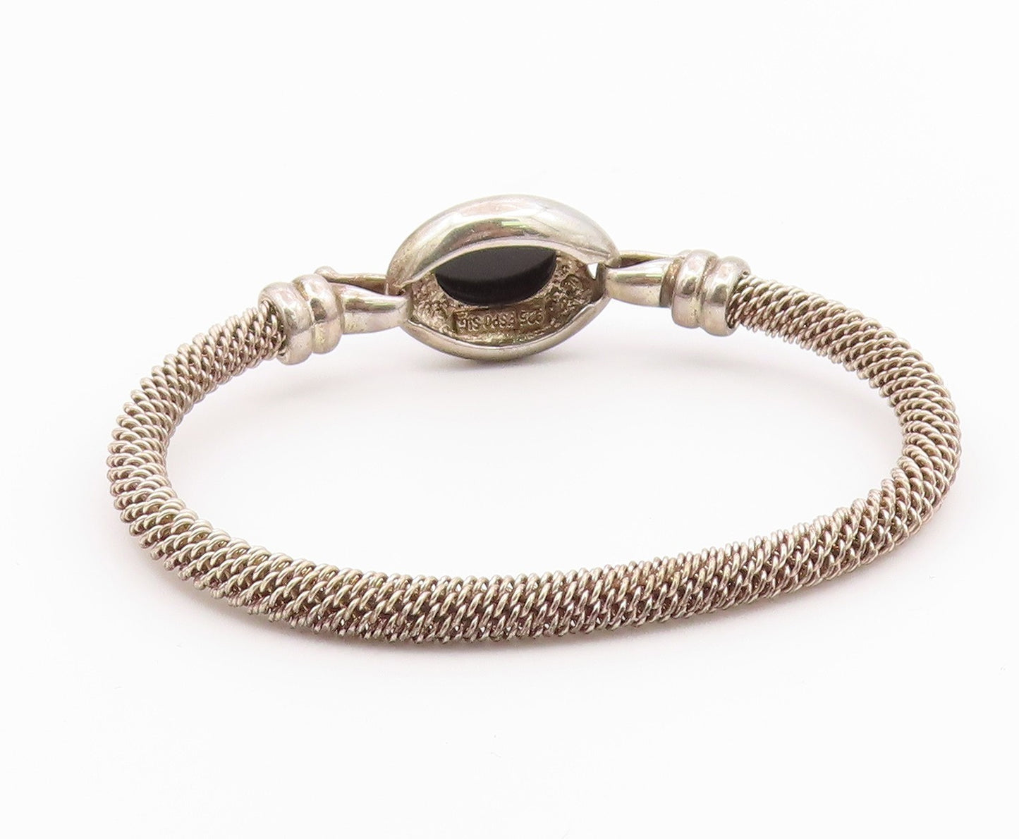 ESPO SIG 925 Silver  Vintage Cabochon Cut Black Onyx Bangle Bracelet  BT8185