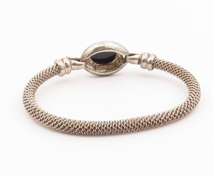 ESPO SIG 925 Silver  Vintage Cabochon Cut Black Onyx Bangle Bracelet  BT8185