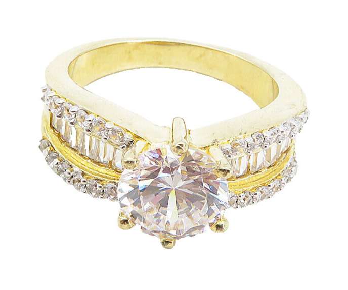 SETA 925 Silver  Cubic Zirconia Gold Plated Solitaire Accent Ring Sz 7  RG8755
