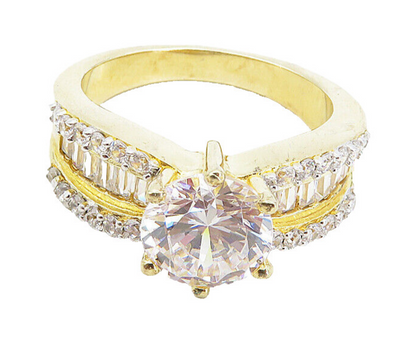 SETA 925 Silver  Cubic Zirconia Gold Plated Solitaire Accent Ring Sz 7  RG8755