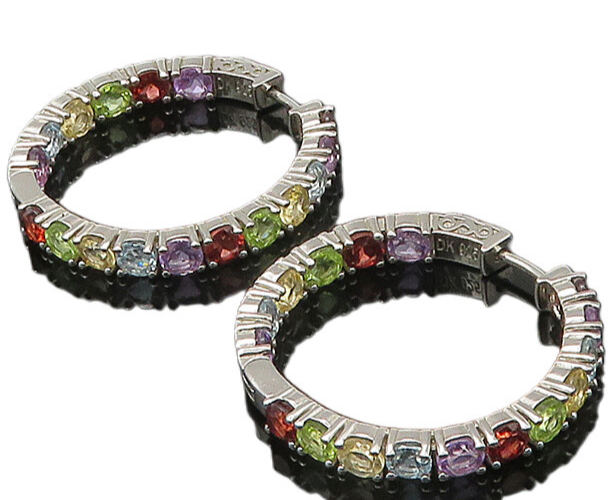 925 Silver  Vintage Topaz Amethyst Peridot & Garnet Hoop Earrings  EG10933