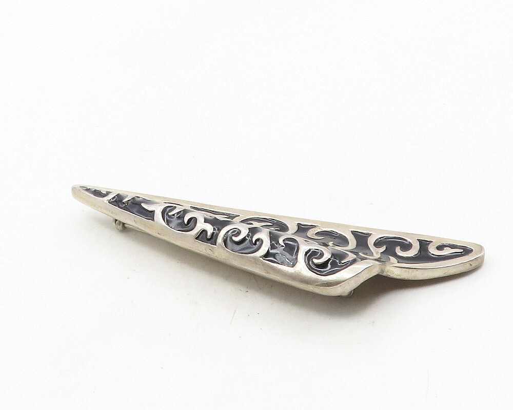 NR 925 Sterling Silver  Vintage Enamel Coated Swirl Vine Brooch Pin  BP4033
