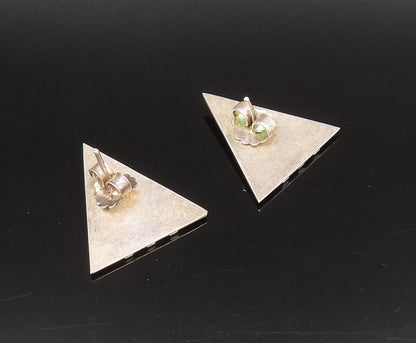 925 Silver  Vintage 3D Lines & Beads Modernist Triangle Earrings  EG12268