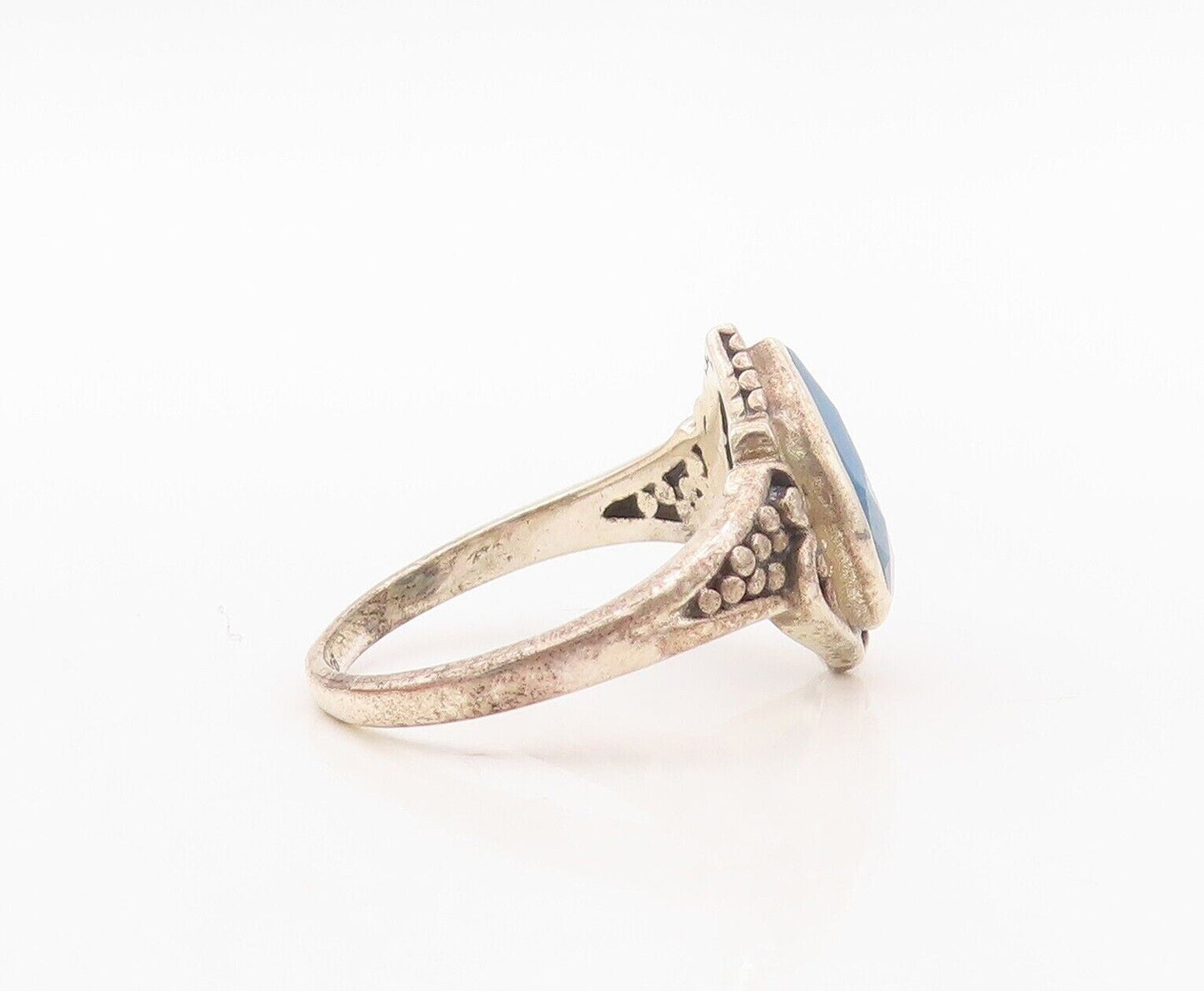 925 Sterling Silver Vintage Ring Swirly Carved Drop Gemstone  Sz 7.5  RG30231