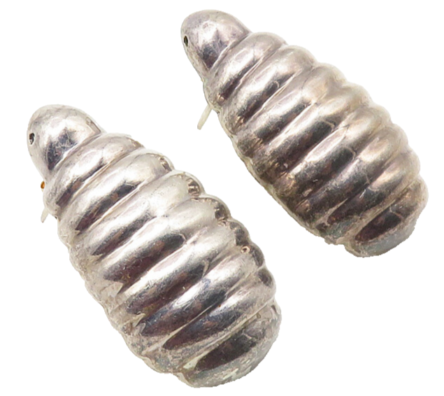 MEXICO 925 Sterling Silver  Vintage Shiny Hollow Fluted Drop Earrings  EG5652