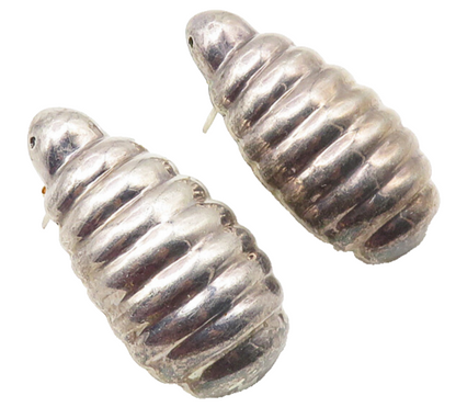 MEXICO 925 Sterling Silver  Vintage Shiny Hollow Fluted Drop Earrings  EG5652