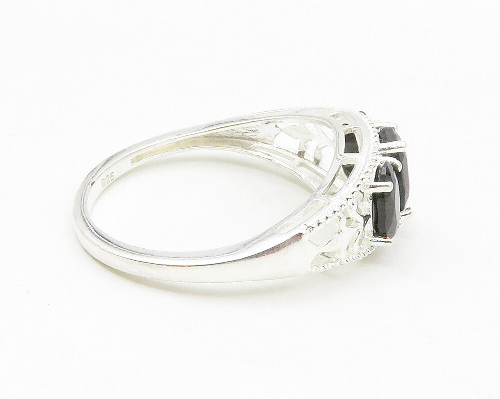 925 Sterling Silver  Prong Set Sapphire 3 Stone Shiny Band Ring Sz 8  RG13994
