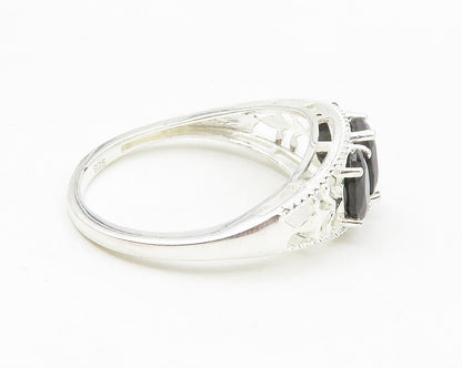 925 Sterling Silver  Prong Set Sapphire 3 Stone Shiny Band Ring Sz 8  RG13994