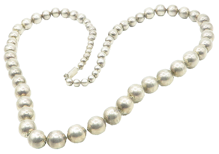 MEXICO 925 Silver  Vintage Heavy Graduated Beaded Chain Necklace  NE2923