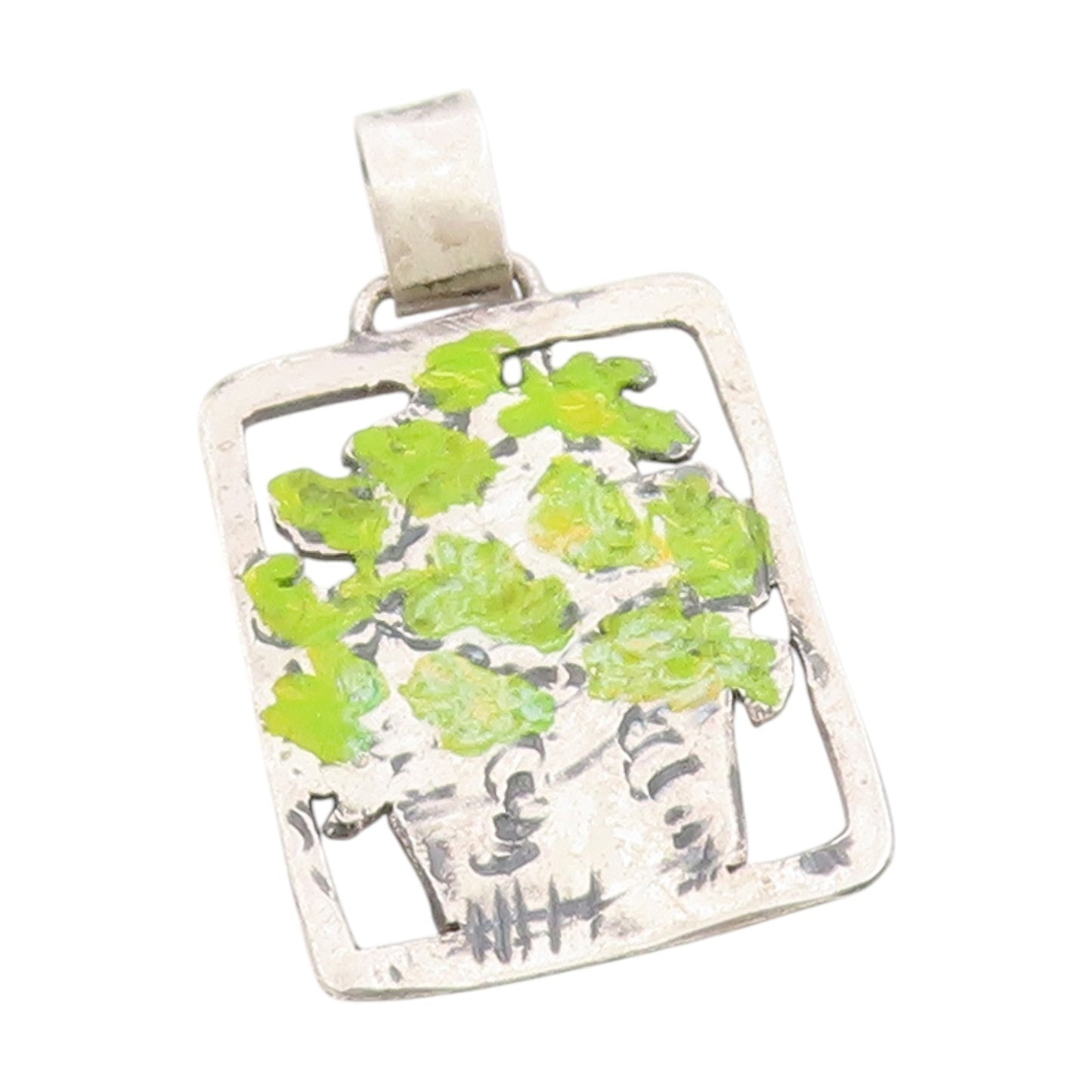 925 Sterling Silver Vintage Pendant EUROPE Enameled Potted Plant Charm  PT25403