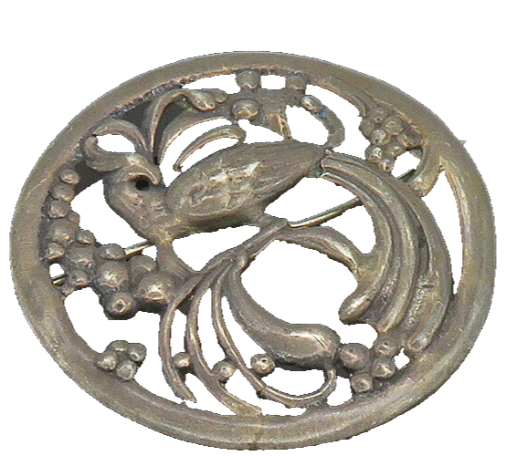 925 Sterling Silver  Vintage Antique Dark Tone Perched Bird Brooch Pin  BP7812