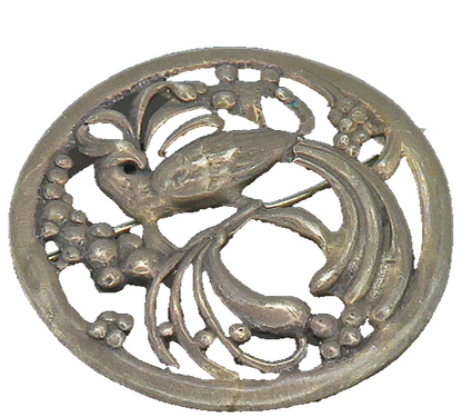 925 Sterling Silver  Vintage Antique Dark Tone Perched Bird Brooch Pin  BP7812