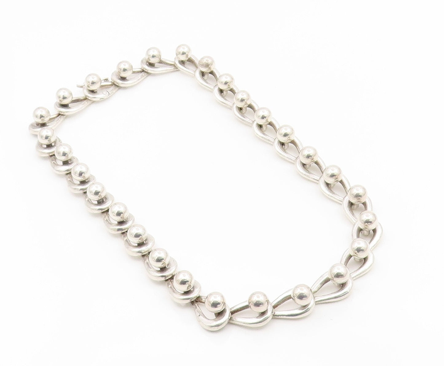 925 Sterling Silver Vintage Necklace Interlocking Bead Loop Link Heavy  NE4841