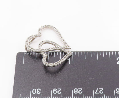 925 Sterling Silver  Shiny Genuine Diamonds Double Love Heart Pendant  PT8009