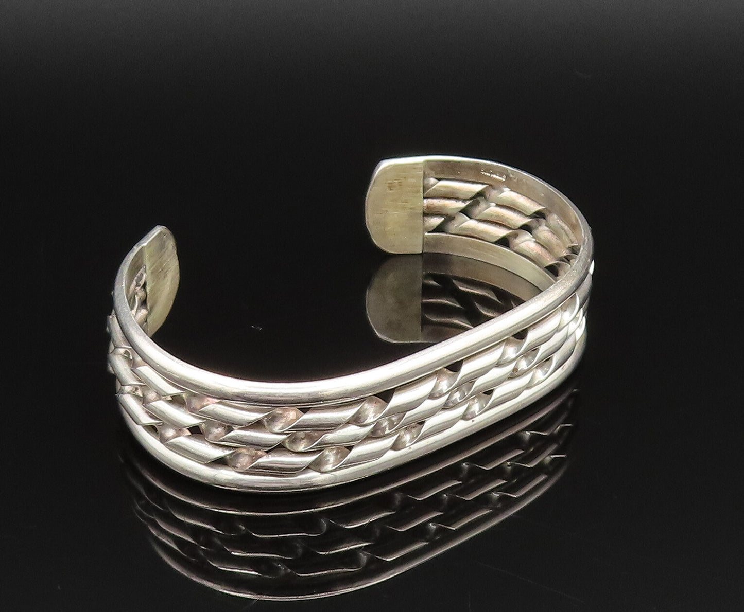 925 Sterling Silver  Vintage Twisted Three Row Cuff Bracelet  BT9484