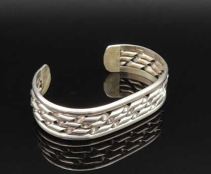 925 Sterling Silver  Vintage Twisted Three Row Cuff Bracelet  BT9484