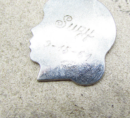 925 Sterling Silver  Girl Face Profile Charm Pendant  PT1743