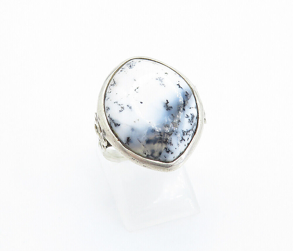 925 Sterling Silver  Dendrite Agate Shiny Cocktail Ring Sz 8.5  RG7756