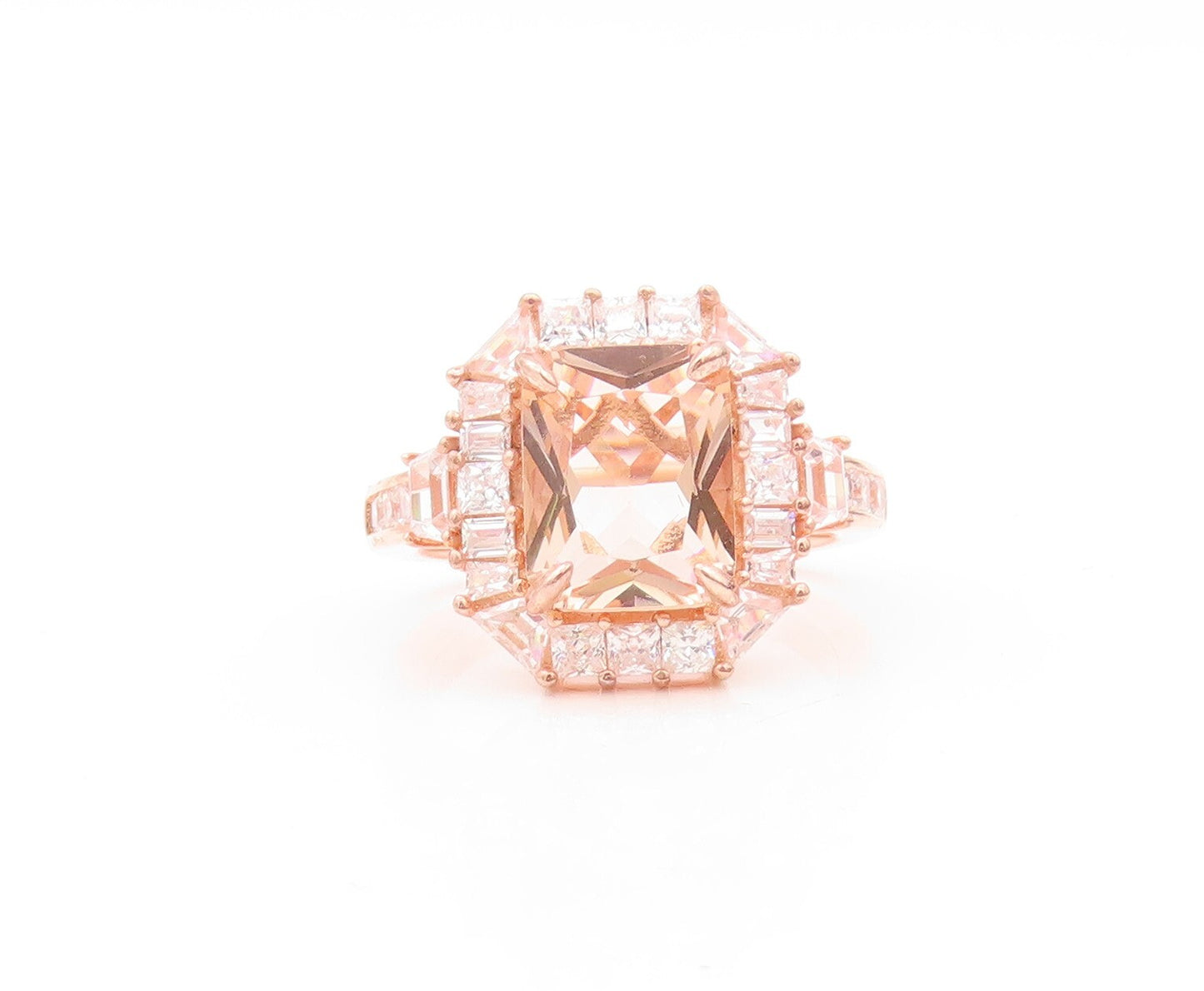 925 Sterling Silver Vintage Ring Rose Gold Plated Morganite & CZ  Sz 7  RG30481