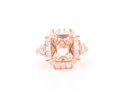 925 Sterling Silver Vintage Ring Rose Gold Plated Morganite & CZ  Sz 7  RG30481