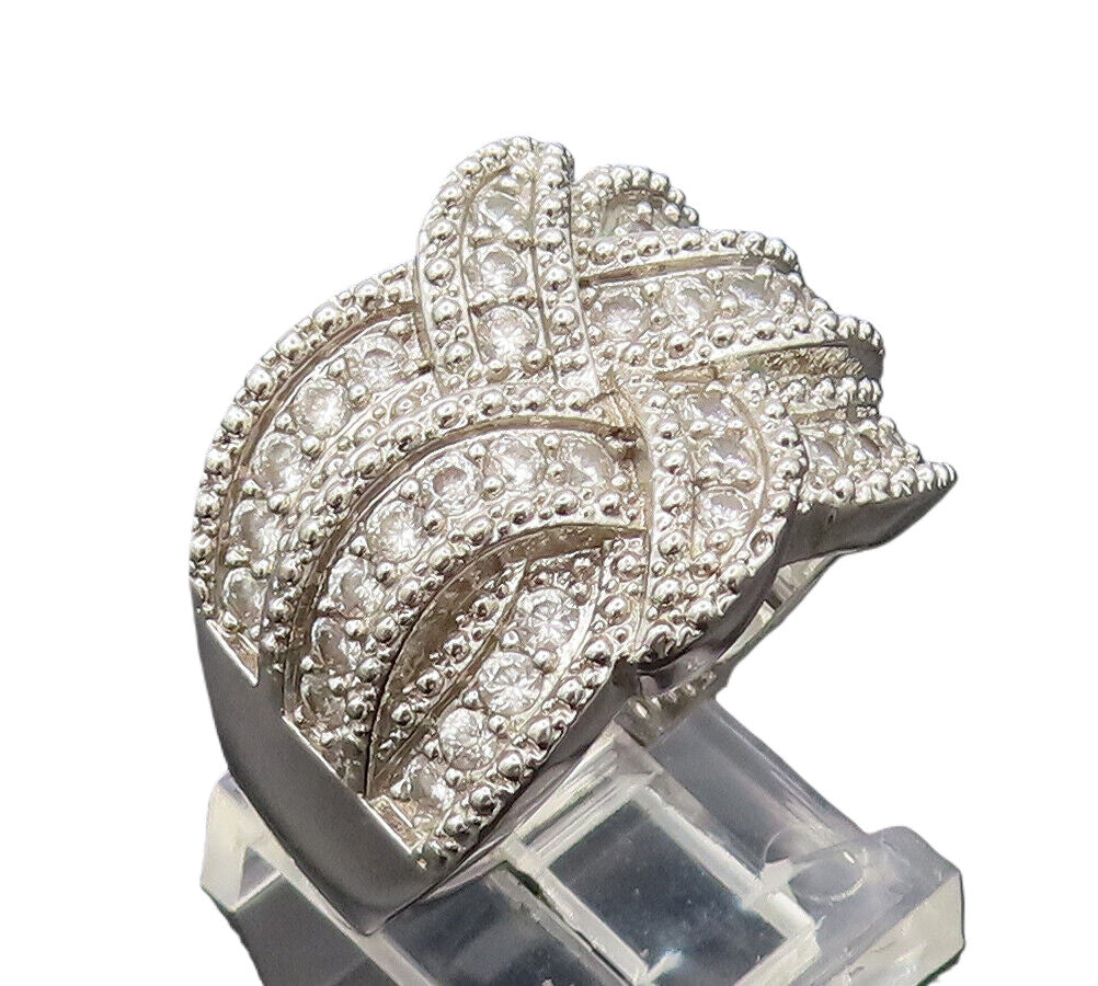 925 Sterling Silver  Vintage Swirly Breaded Topaz Band Ring Sz 10.5  RG27159