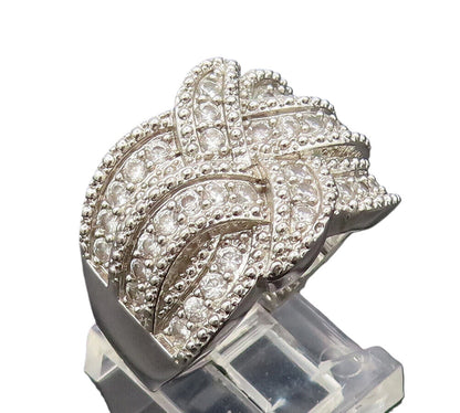 925 Sterling Silver  Vintage Swirly Breaded Topaz Band Ring Sz 10.5  RG27159