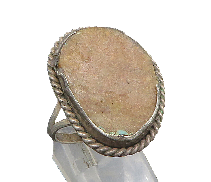 925 Silver  Vintage Inlaid Gemstone Rope Twist Border Ring Sz 10  RG24660