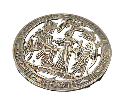 MIDDLE EAST 925 Silver  Vintage Egyptian Pharaoh Scene Brooch Pin  BP9324