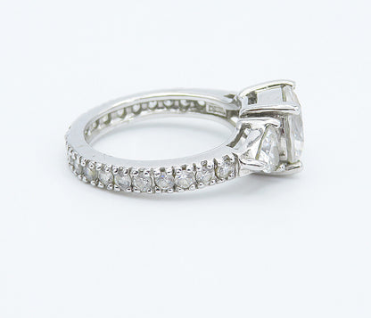 925 Sterling Silver  Cubic Zirconia Solitaire With Accents Ring Sz 7  RG8328