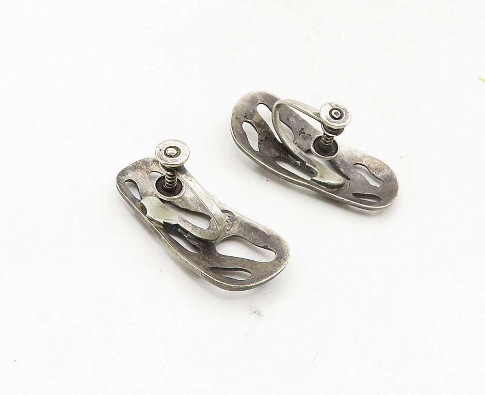 MEXICO 925 Silver  Vintage Dark Tone Cutout Design Non Pierce Earrings  EG4983