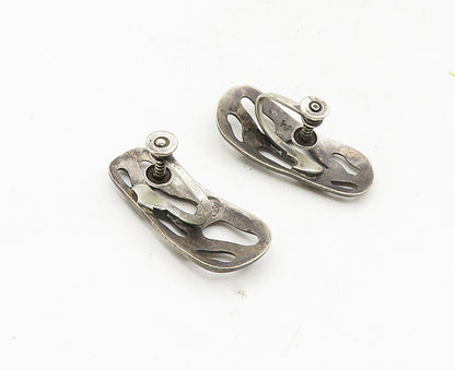 MEXICO 925 Silver  Vintage Dark Tone Cutout Design Non Pierce Earrings  EG4983