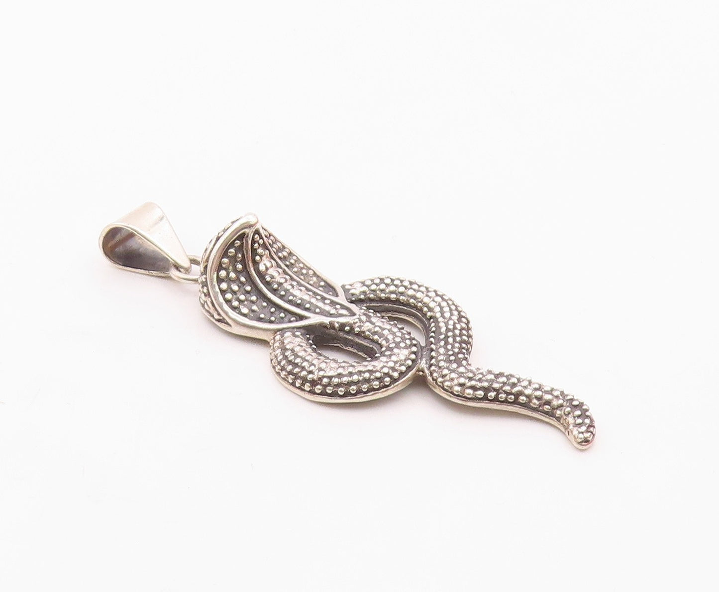 925 Sterling Silver  Vintage Shiny Cobra Snake Motif Pendant  PT19045