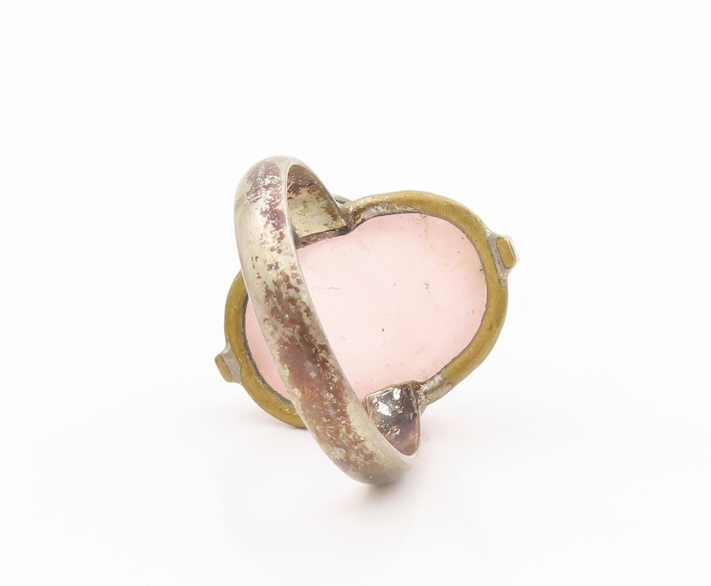 925 Sterling Silver Vintage Ring Oval Cabochon Pink Gemstone  Sz 5.5  RG31809