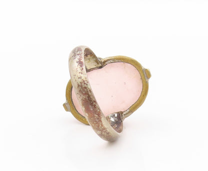 925 Sterling Silver Vintage Ring Oval Cabochon Pink Gemstone  Sz 5.5  RG31809