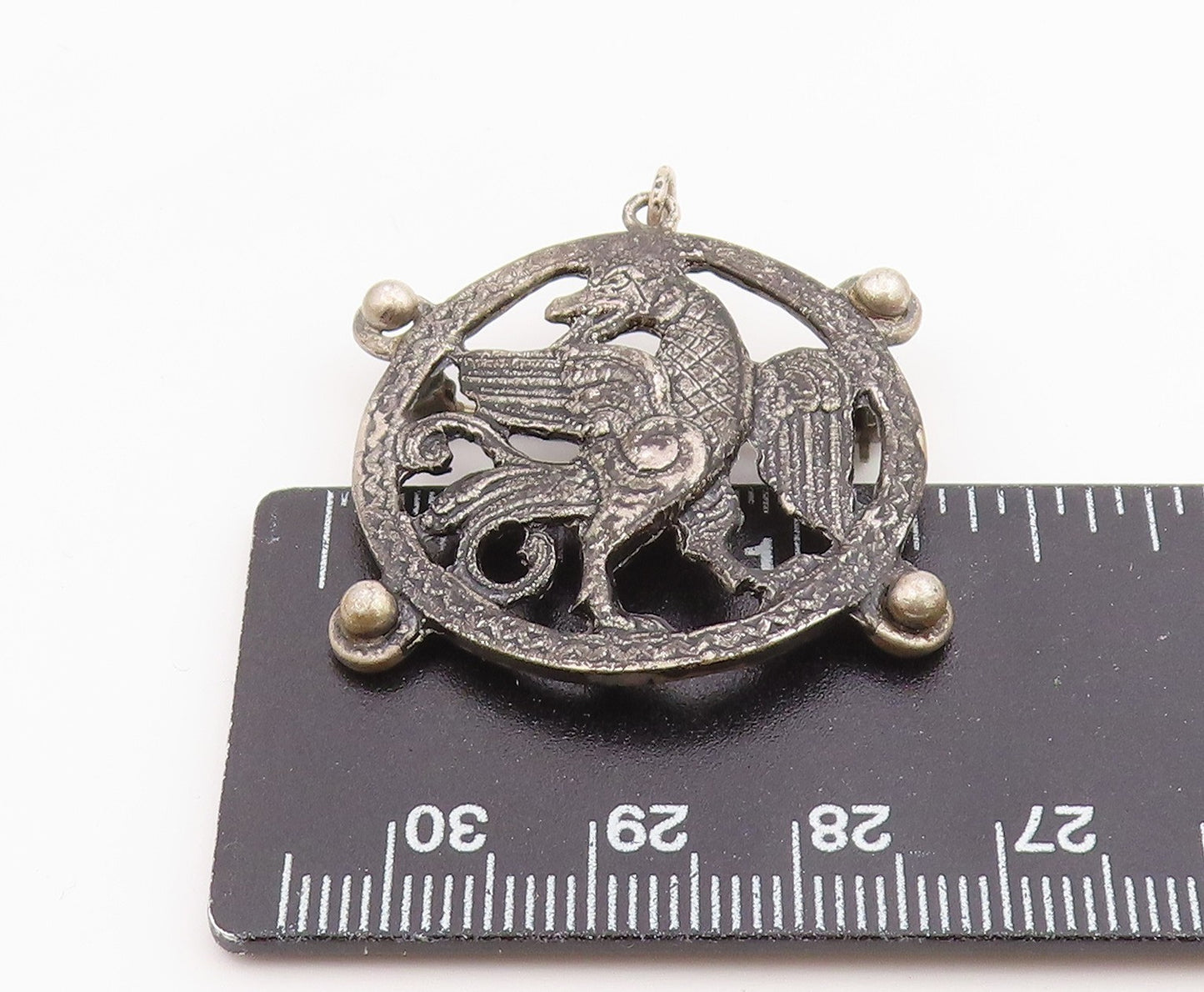 SALAMONE 925 Silver  Vintage Beaded Edge Dragon Cutout Brooch Pin  BP9823