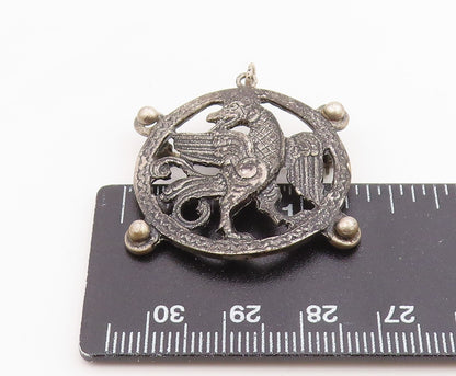 SALAMONE 925 Silver  Vintage Beaded Edge Dragon Cutout Brooch Pin  BP9823