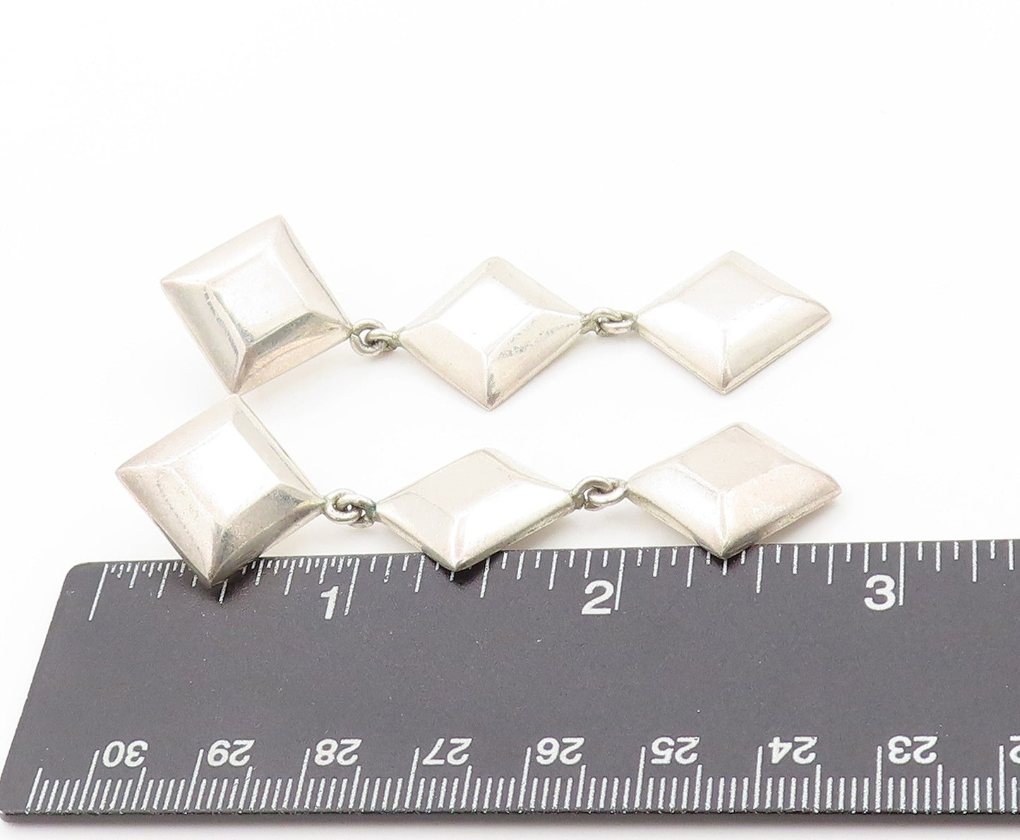 925 Sterling Silver Vintage Earrings BARRA Dangling Drop Square Design  EG13519