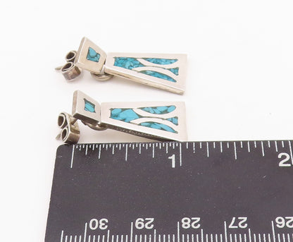 925 Sterling Silver Vintage Earrings MEXICO Crushed Turquoise Inlay  EG13618