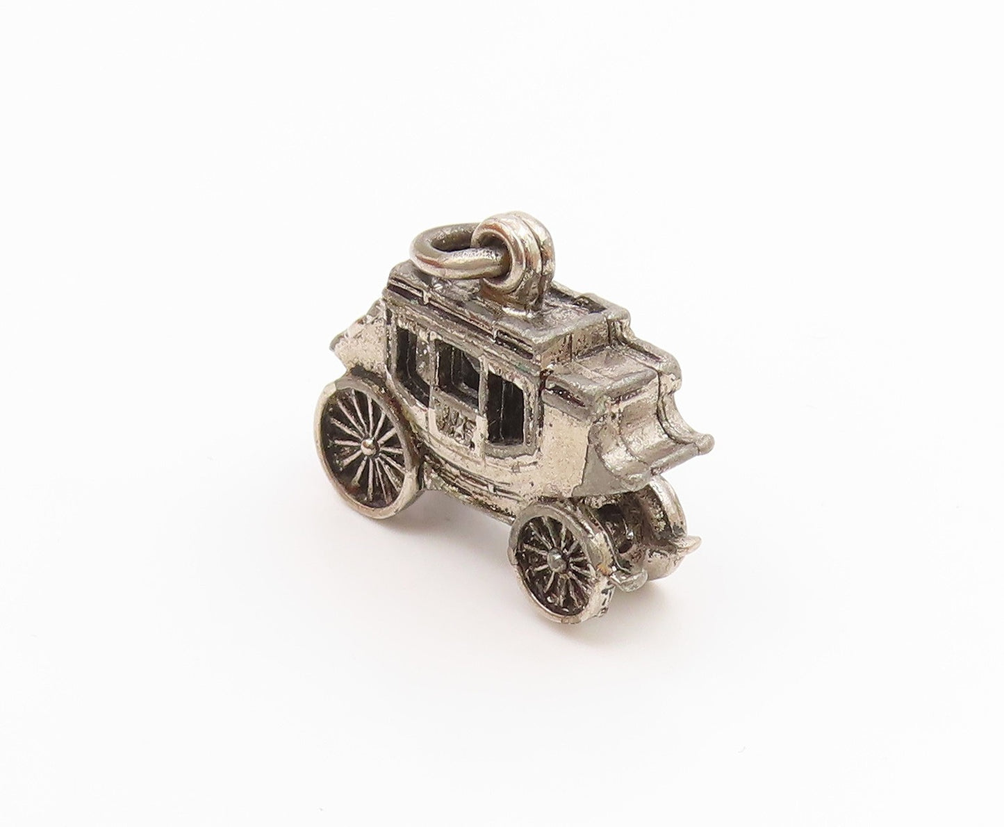 925 Sterling Silver  Vintage Old Fashioned Carriage Dark Tone Pendant  PT15993