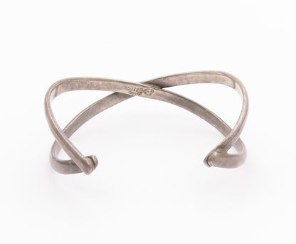 MEXICO 925 Sterling Silver  Vintage Dark Tone Crossed Cuff Bracelet  BT8627