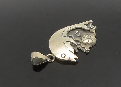 925 Sterling Silver  Vintage Leaping Dolphin Animal Motif Pendant  PT19218