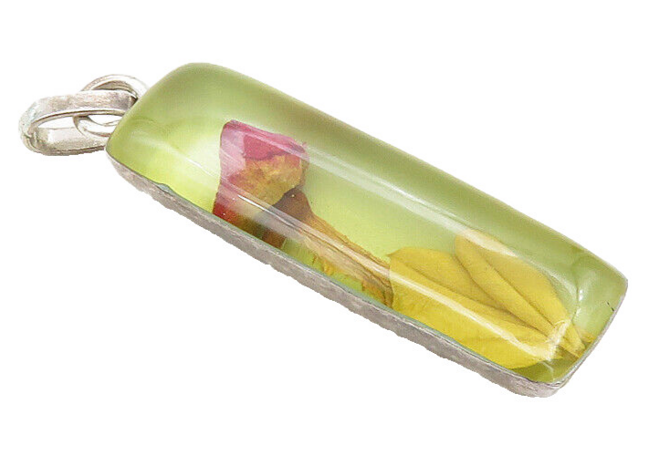 925 Sterling Silver  Vintage Petite Single Flower Glass Art Pendant  PT7389