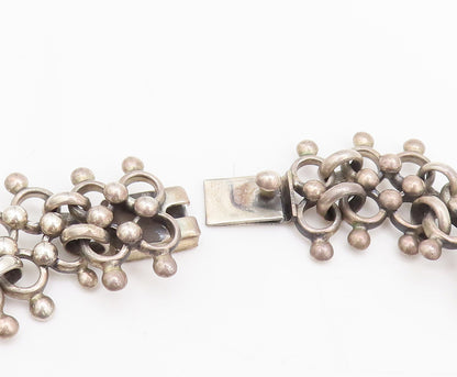 MEXICO 925 Silver  Vintage Beaded Ring Link Double Chain Necklace  NE4052