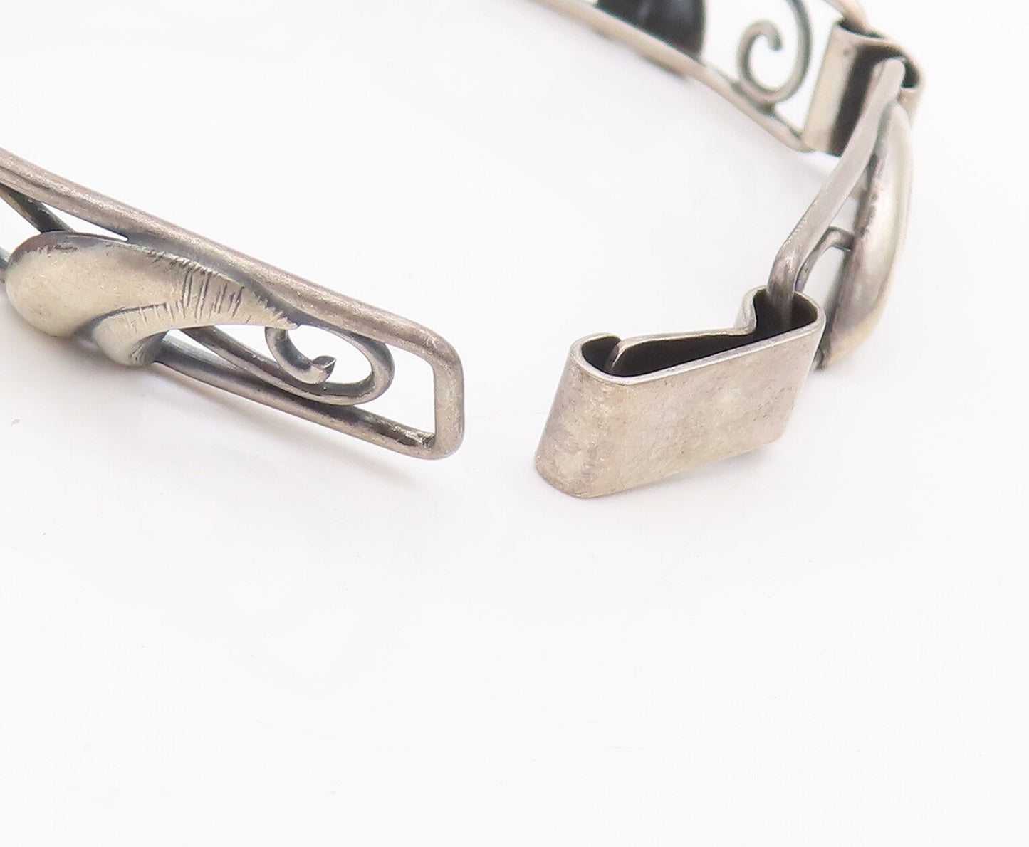 925 Sterling Silver Vintage Bracelet DENMARK Solid Swirly Carved Framed  BT10292