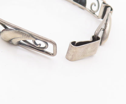 925 Sterling Silver Vintage Bracelet DENMARK Solid Swirly Carved Framed  BT10292