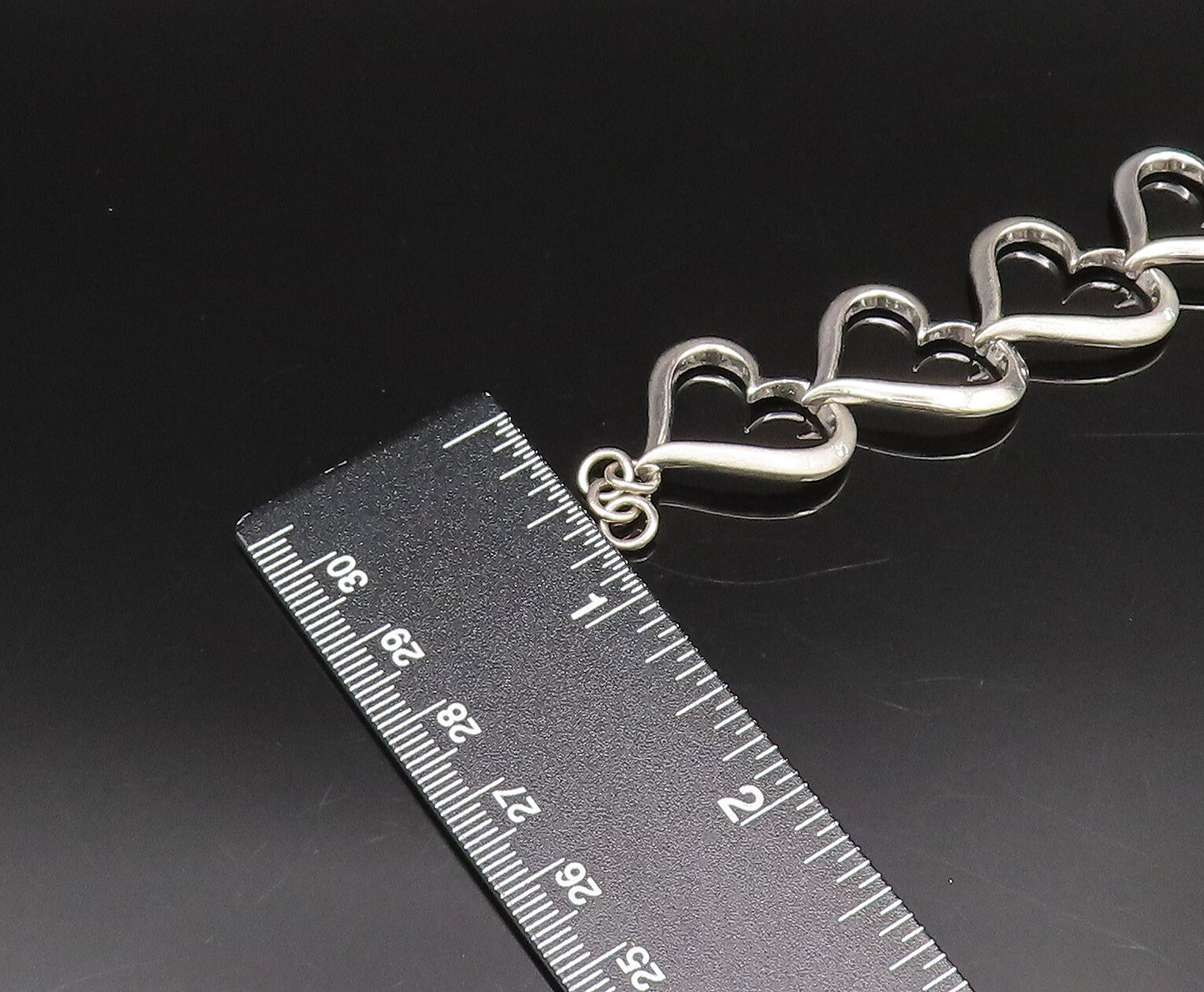 925 Silver  Vintage Genuine Diamonds Accent Open Love Heart Bracelet  BT9662