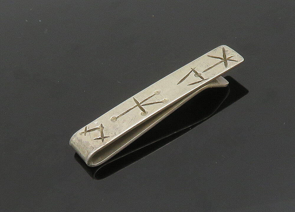 LEVIN 925 Sterling Silver  Vintage Shiny Etched Design Tie Clip  TR2741