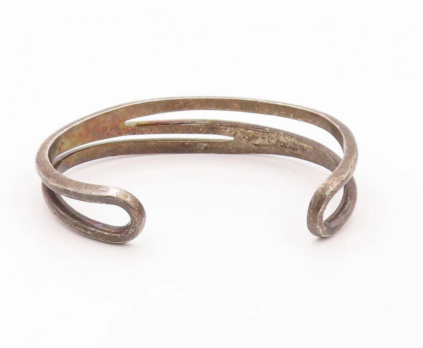 925 Sterling Silver Vintage Bracelet Brutalist  Split Solid Cuff  BT10785